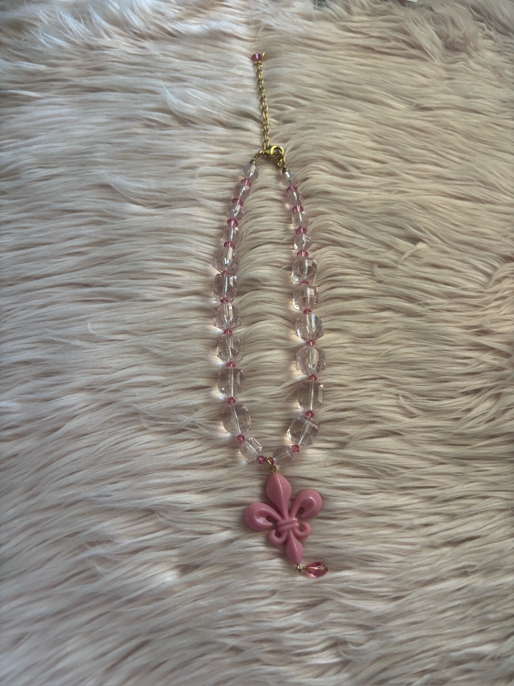 Tarina Tarantino Pink Fleur-de-Lis Beaded Necklace with Gold Accents